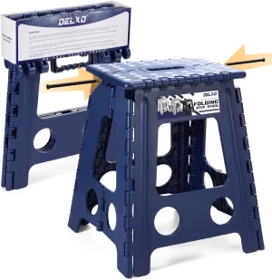 Delxo 16” Folding Step Stool in Royal Blue,1 Pack Premium Heavy Duty Foldable Stool for Adults,Portable Collapsible Plastic Step Stool,Non Slip Folding Stools for Kitchen Bathroom Bedroom Up to 400LBS