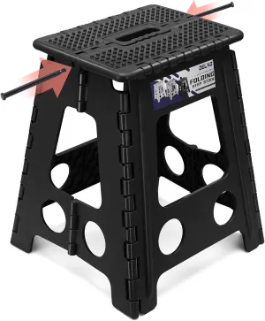 Delxo Folding Step Stool 16 Inch Non-Slip Foldable Stools for Kids & Adults Up to 300 LBS Kitchen Collapsible Fold Up Stepping Stool with Dotted 1 Pack Black