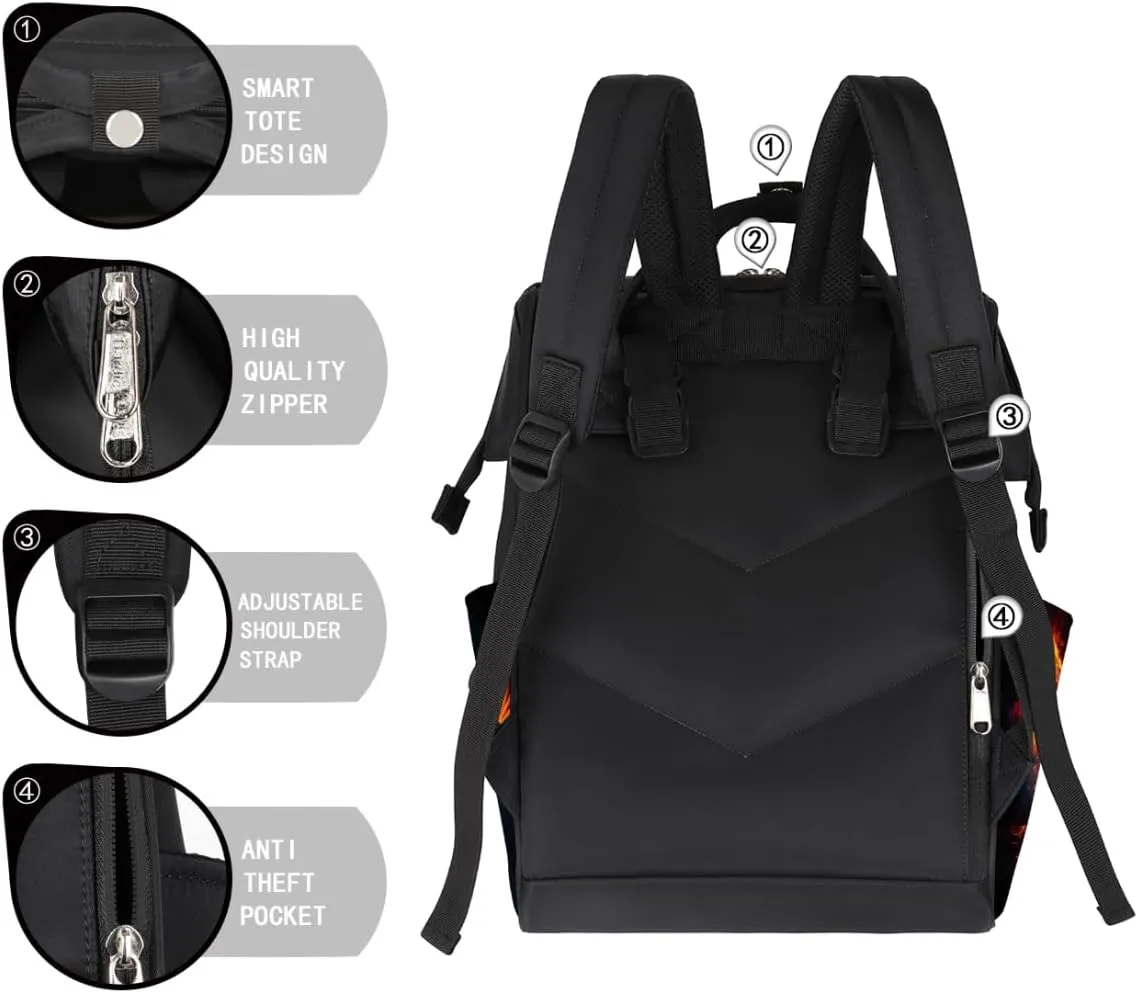 Diaper Bag Backpack for Mon and Dad Fire Phoenix Print Travel Diaper Tote Bags Multi Function Waterproof Backpacks Newborn Essentials