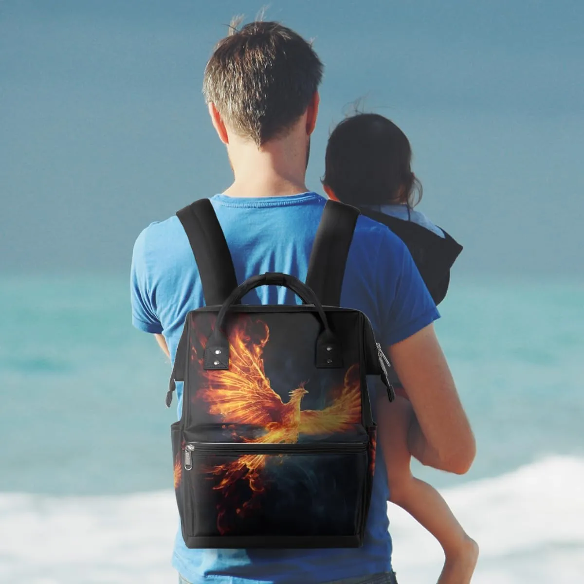 Diaper Bag Backpack for Mon and Dad Fire Phoenix Print Travel Diaper Tote Bags Multi Function Waterproof Backpacks Newborn Essentials