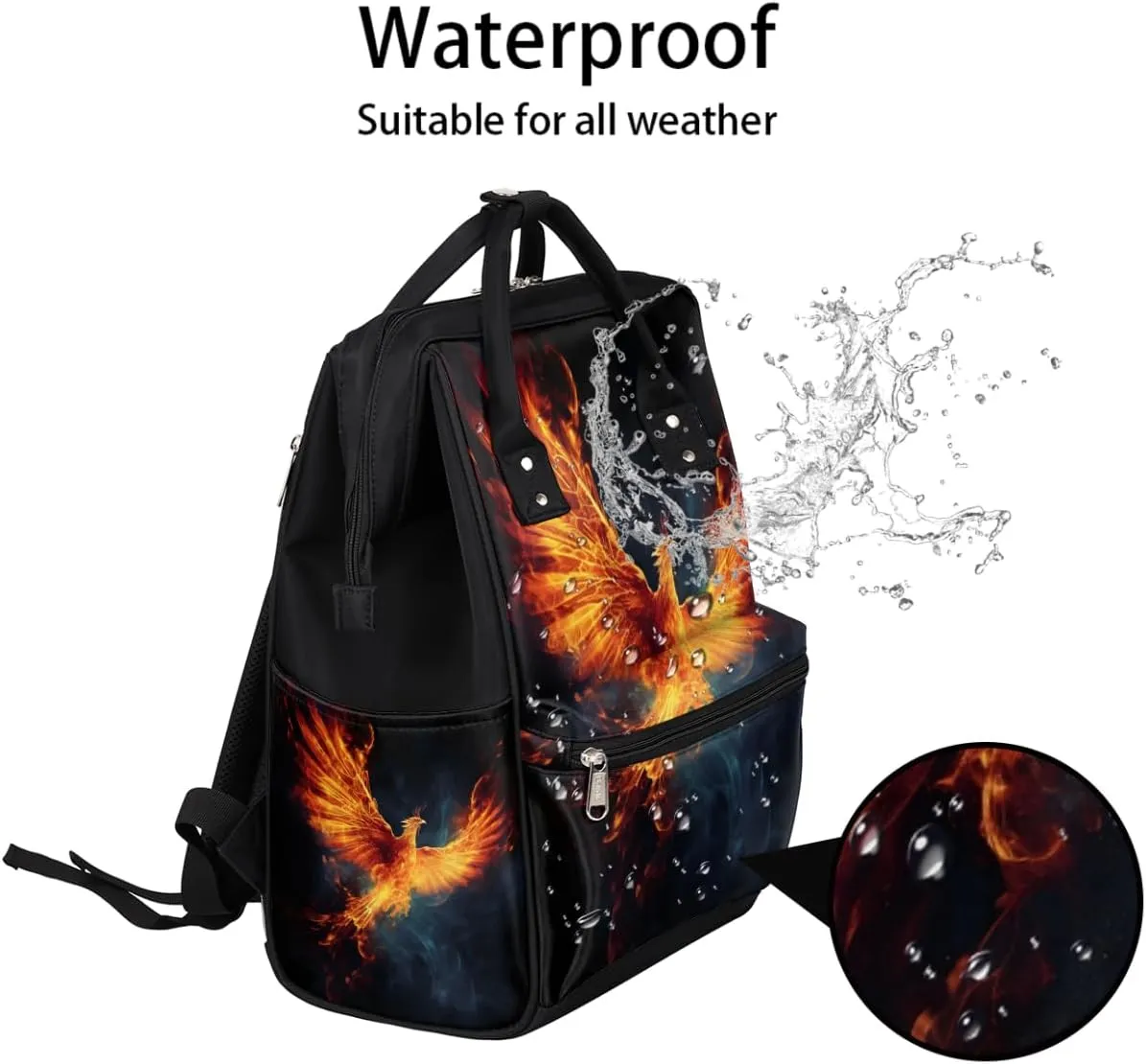 Diaper Bag Backpack for Mon and Dad Fire Phoenix Print Travel Diaper Tote Bags Multi Function Waterproof Backpacks Newborn Essentials