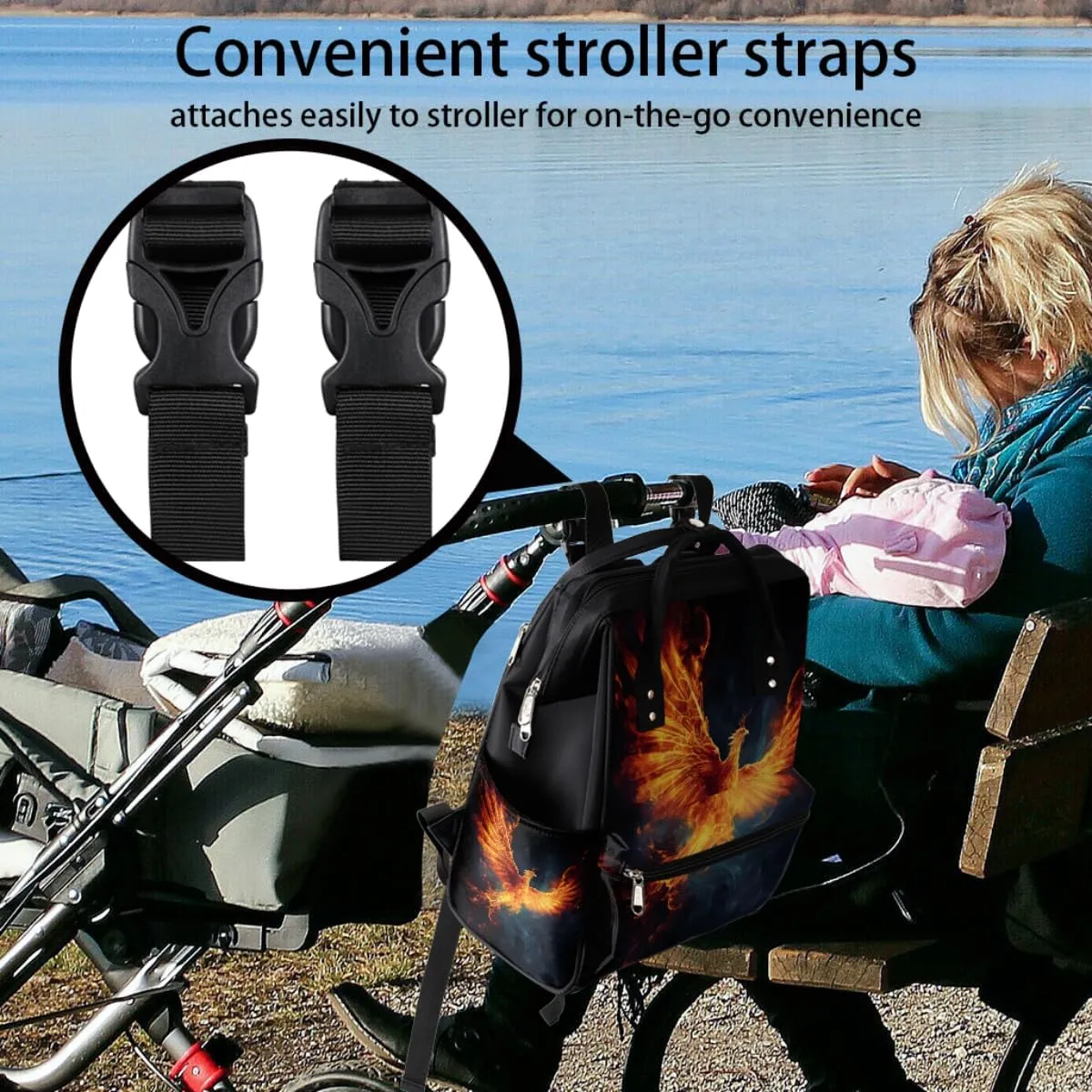 Diaper Bag Backpack for Mon and Dad Fire Phoenix Print Travel Diaper Tote Bags Multi Function Waterproof Backpacks Newborn Essentials