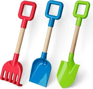 Dilabnba Kids Beach Snow Shovels, Sand Shovels for Garden,16Inch/40CM Beach Spade Scoop Rake for Kids Toddlers, Long Handle Plastic Wooden Shovel for Digging Snowing 3 PCS