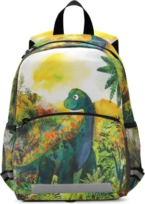 Dinosaur Roaming Prehistoric Jungle Big Kid Backpack Bottle Pockets Bookbags Travling