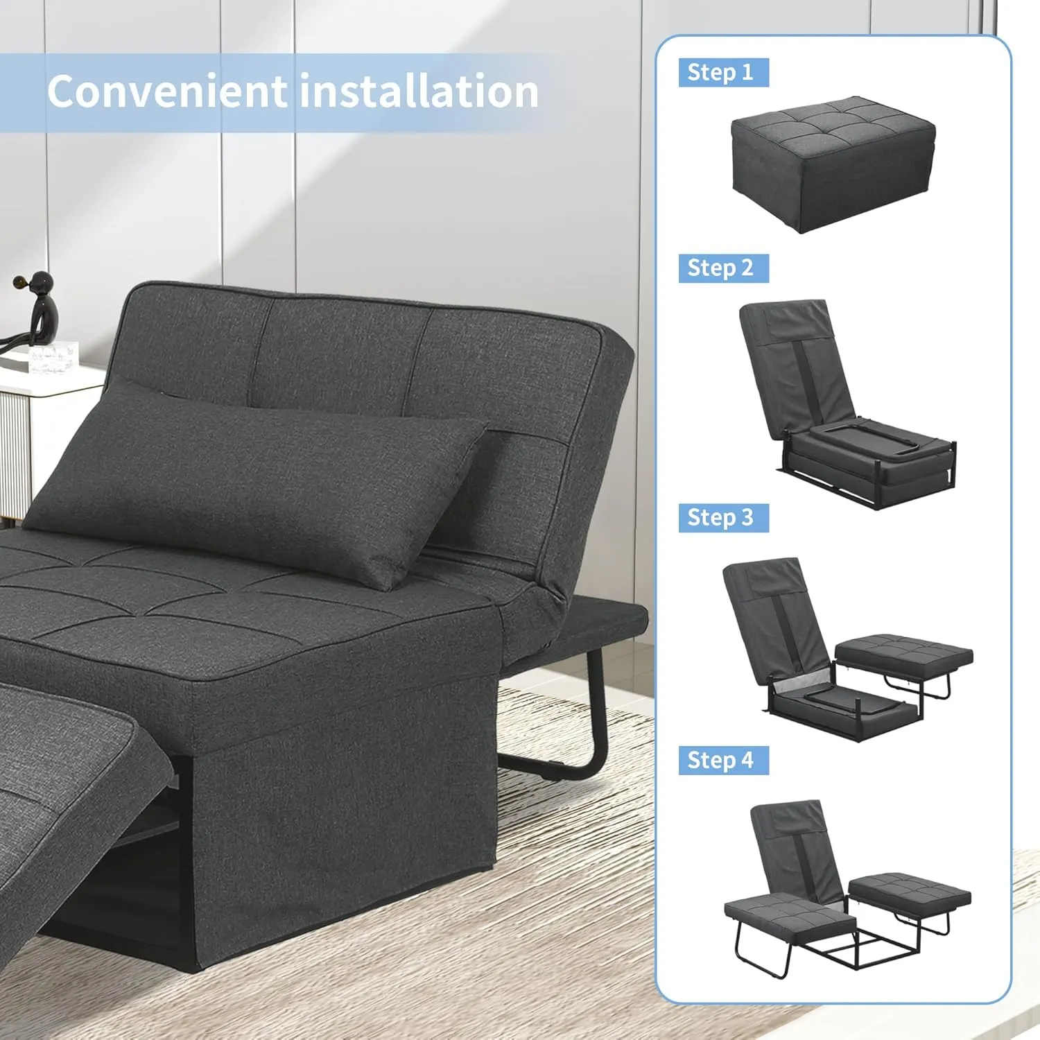 Diophros Sofa Bed, 4 in 1 Multi-Function Modern Folding Ottoman Guest Bed with Adjustable Sleeper Chair for Small Room Apartment