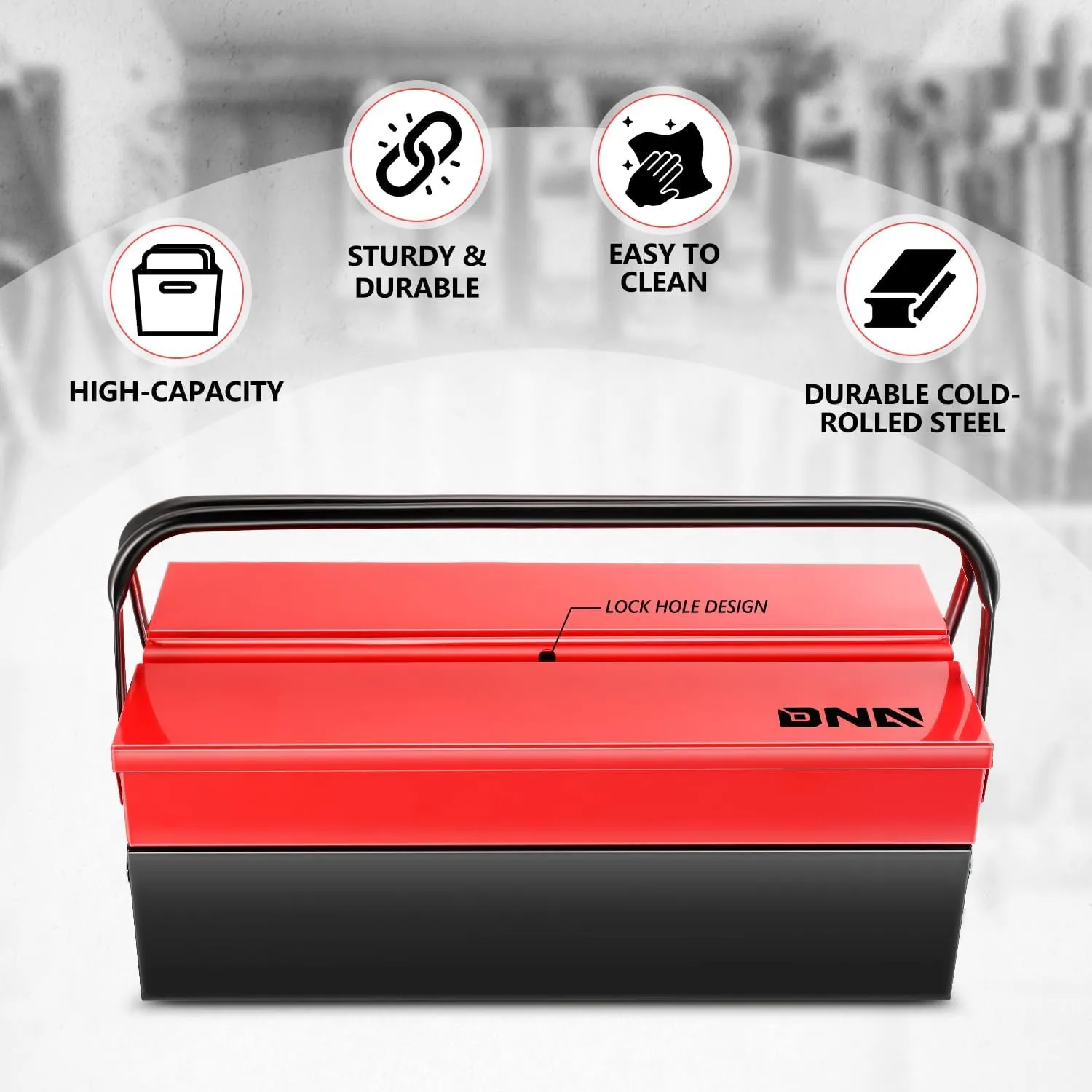 DNA MOTORING 18 Inch Metal Tool Box 2-Layer 3 Organizer Drawers Multi-Function Folding Organizer Toolbox for Household Warehouse Repair Shop, TOOLS-00410
