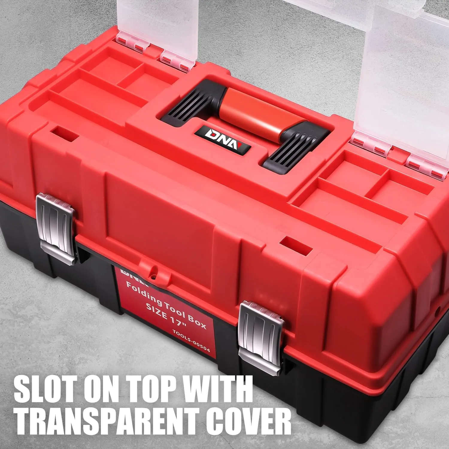 DNA MOTORING 3-Layer Lockable Tool Box Plastic Portable Storage Folding Toolbox Tray Divider Tool Organizers, W/Handle, Red/Black, TOOLS-00504