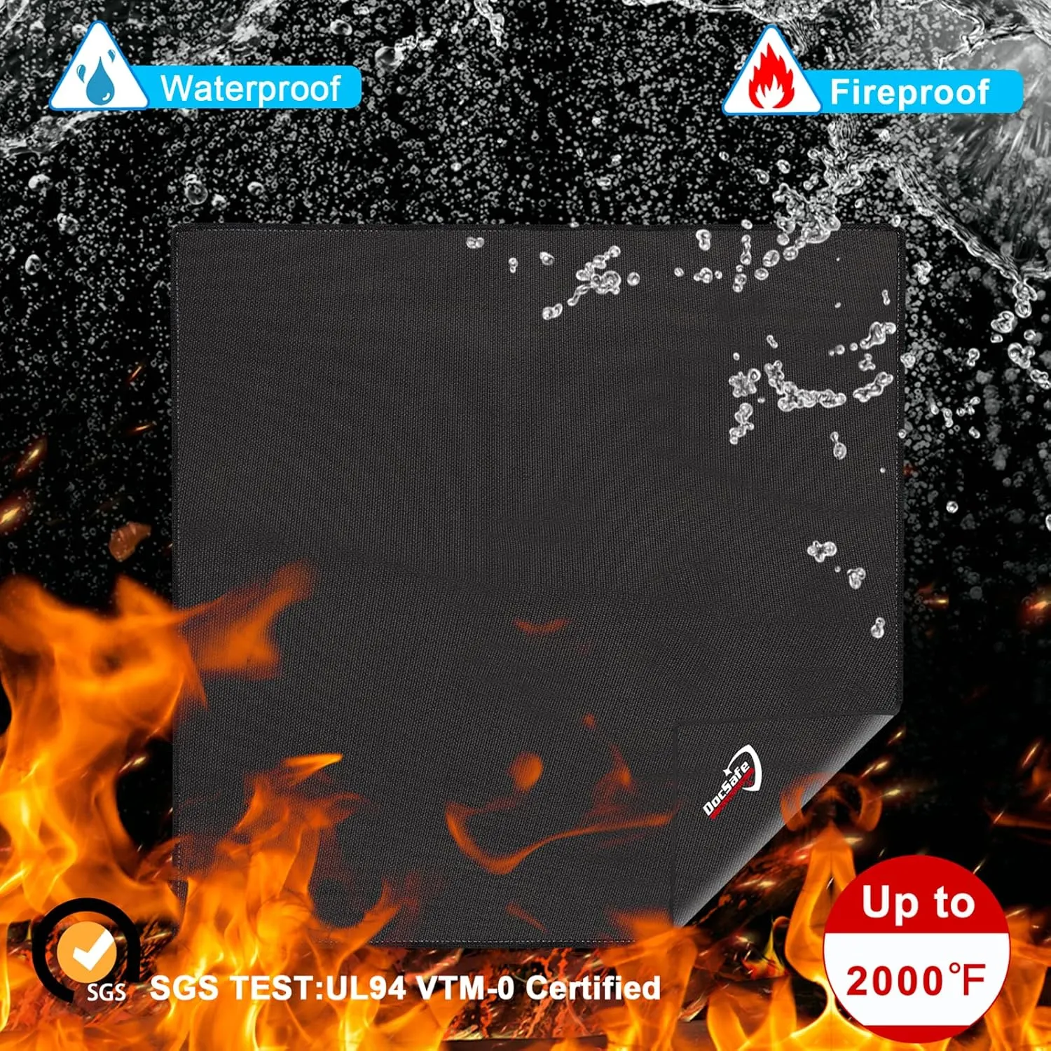 DocSafe 40" Square Fire Pit Mat Under Grill Mat,4 Layers Fireproof Indoor Fireplace Pad Heat Insulated Protect for Decks,Patios,Grass,BBQ Smoker,Portable Reusable Oil-Proof and Waterproof, Black