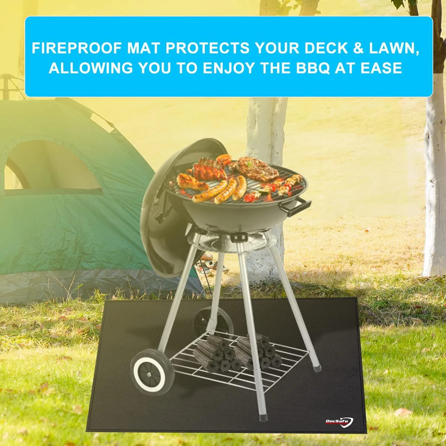 DocSafe 40" Square Fire Pit Mat Under Grill Mat,4 Layers Fireproof Indoor Fireplace Pad Heat Insulated Protect for Decks,Patios,Grass,BBQ Smoker,Portable Reusable Oil-Proof and Waterproof, Black