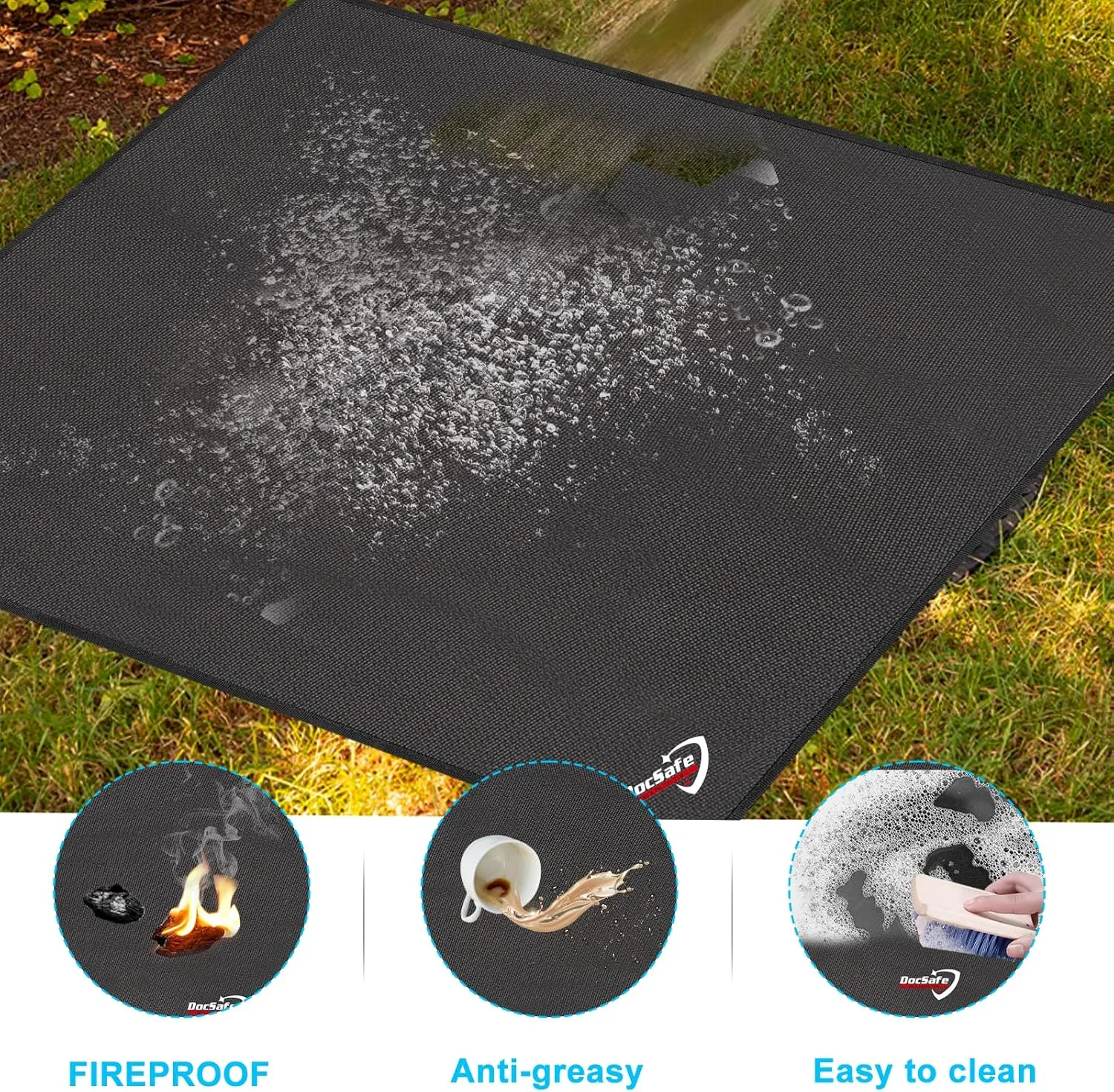DocSafe 40" Square Fire Pit Mat Under Grill Mat,4 Layers Fireproof Indoor Fireplace Pad Heat Insulated Protect for Decks,Patios,Grass,BBQ Smoker,Portable Reusable Oil-Proof and Waterproof, Black
