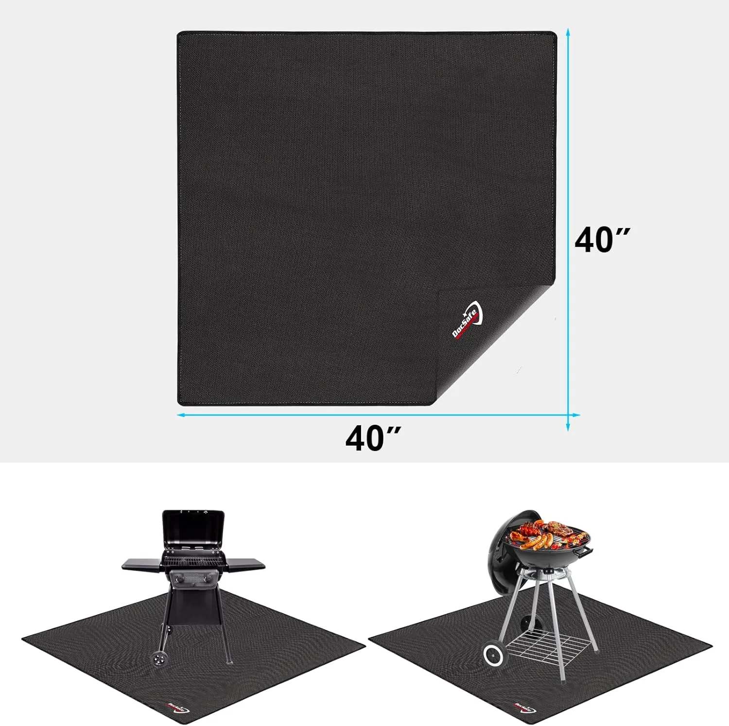 DocSafe 40" Square Fire Pit Mat Under Grill Mat,4 Layers Fireproof Indoor Fireplace Pad Heat Insulated Protect for Decks,Patios,Grass,BBQ Smoker,Portable Reusable Oil-Proof and Waterproof, Black