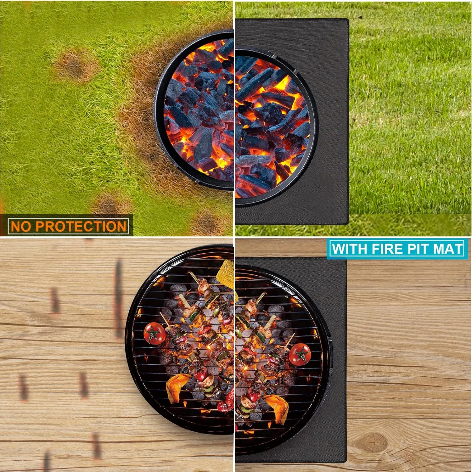 DocSafe 40" Square Fire Pit Mat Under Grill Mat,4 Layers Fireproof Indoor Fireplace Pad Heat Insulated Protect for Decks,Patios,Grass,BBQ Smoker,Portable Reusable Oil-Proof and Waterproof, Black