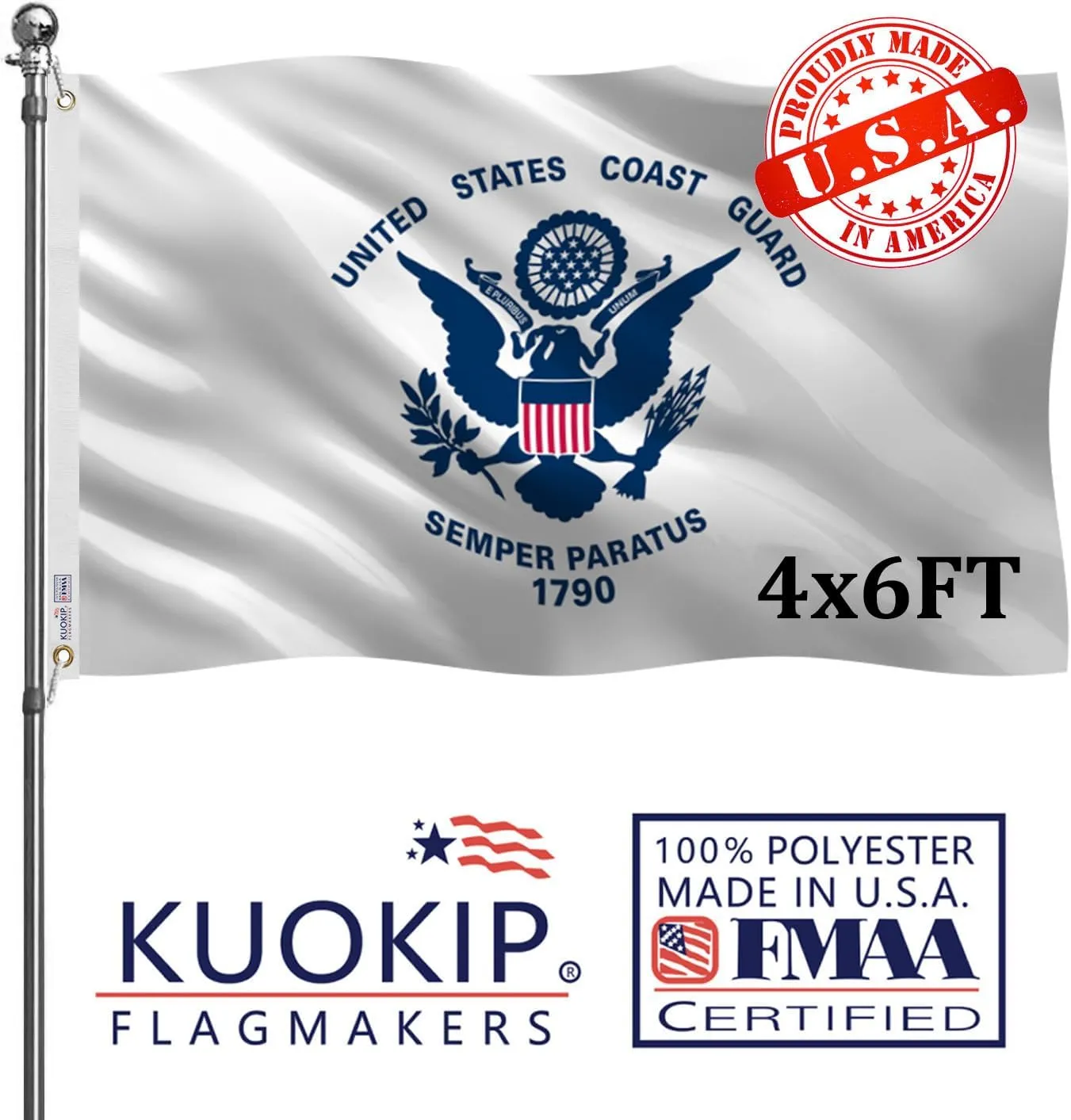 Double Sided US Coast Guard Military Flag 4x6 Outdoor Heavy Duty 3Ply Polyester United States Coast Guard USCG Flags Banners with 2 Brass Grommets