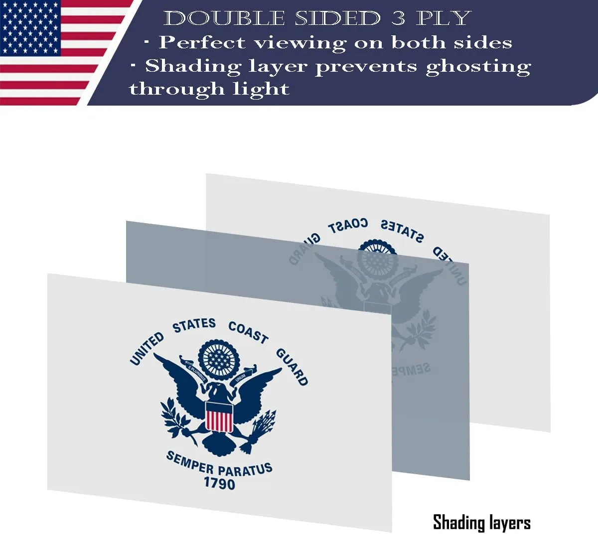 Double Sided US Coast Guard Military Flag 4x6 Outdoor Heavy Duty 3Ply Polyester United States Coast Guard USCG Flags Banners with 2 Brass Grommets