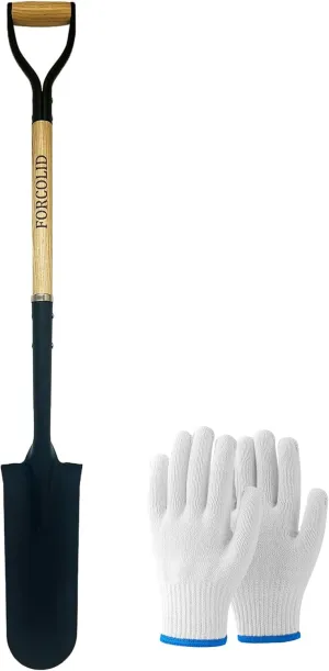 Drain Spade Shovel, Garden Drain Spade, Trenching Shovel, Woode D-Handle, Steel Y-Grip, 45 Inch Spade for Digging Transplanting & Edging