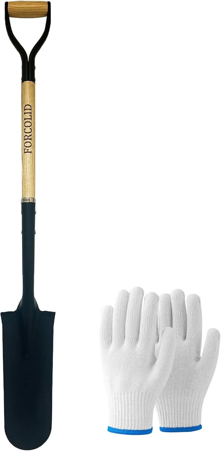 Drain Spade Shovel, Garden Drain Spade, Trenching Shovel, Woode D-Handle, Steel Y-Grip, 45 Inch Spade for Digging Transplanting & Edging