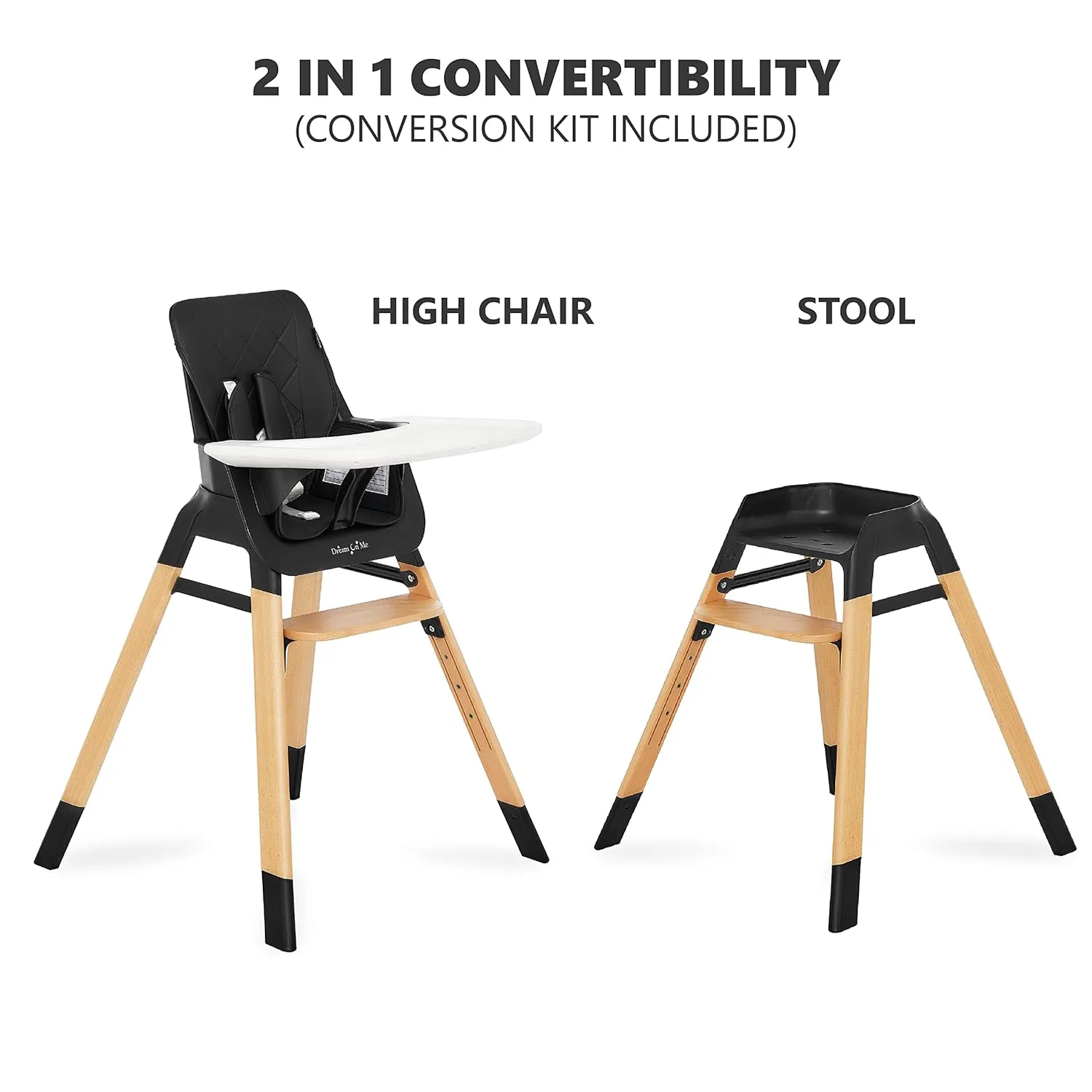 Dream On Me Nibble Wooden Compact High Chair in Black | Light Weight | Portable |Removable seat Cover I Adjustable Tray I Baby and Toddler