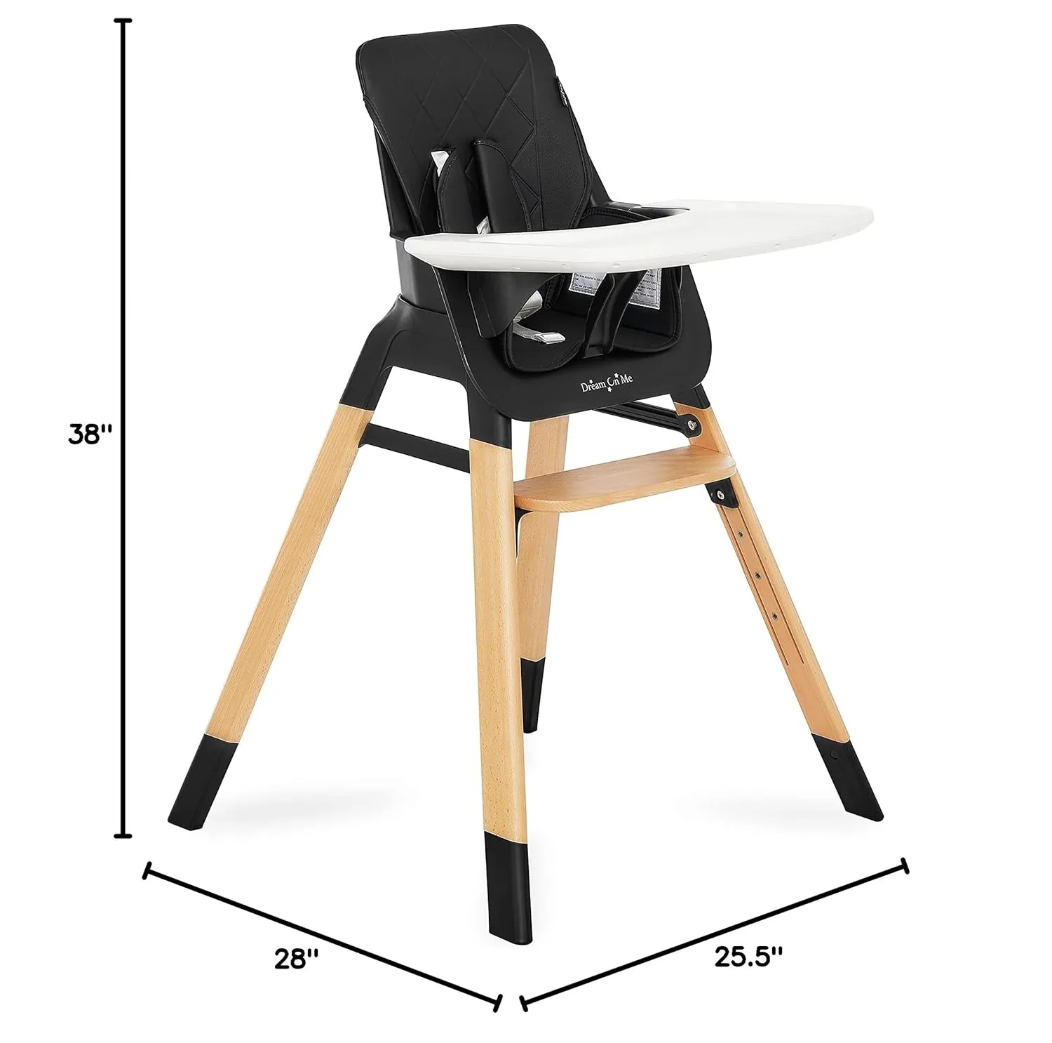 Dream On Me Nibble Wooden Compact High Chair in Black | Light Weight | Portable |Removable seat Cover I Adjustable Tray I Baby and Toddler