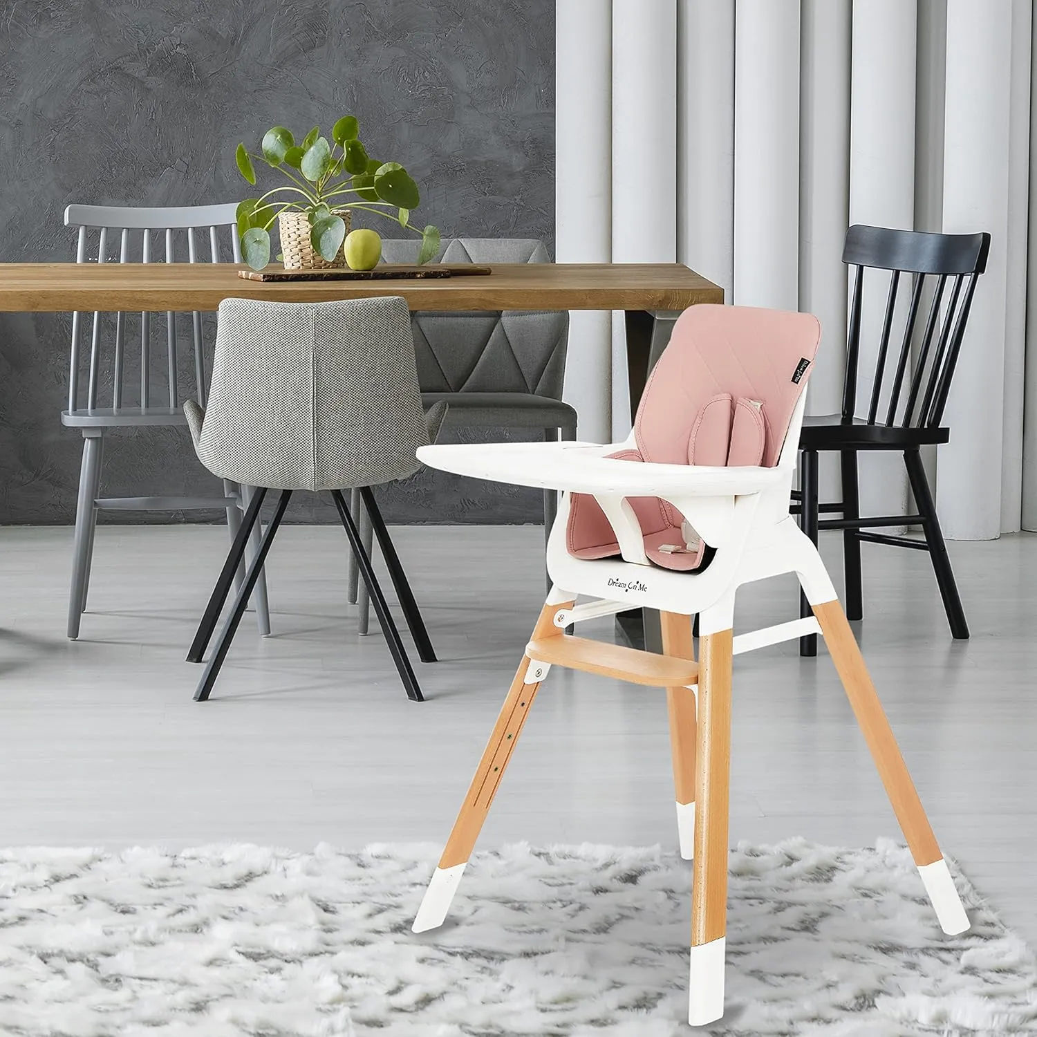 Dream On Me Nibble Wooden Compact High Chair in Pink| Light Weight | Portable |Removable seat Cover I Adjustable Tray I Baby and Toddler