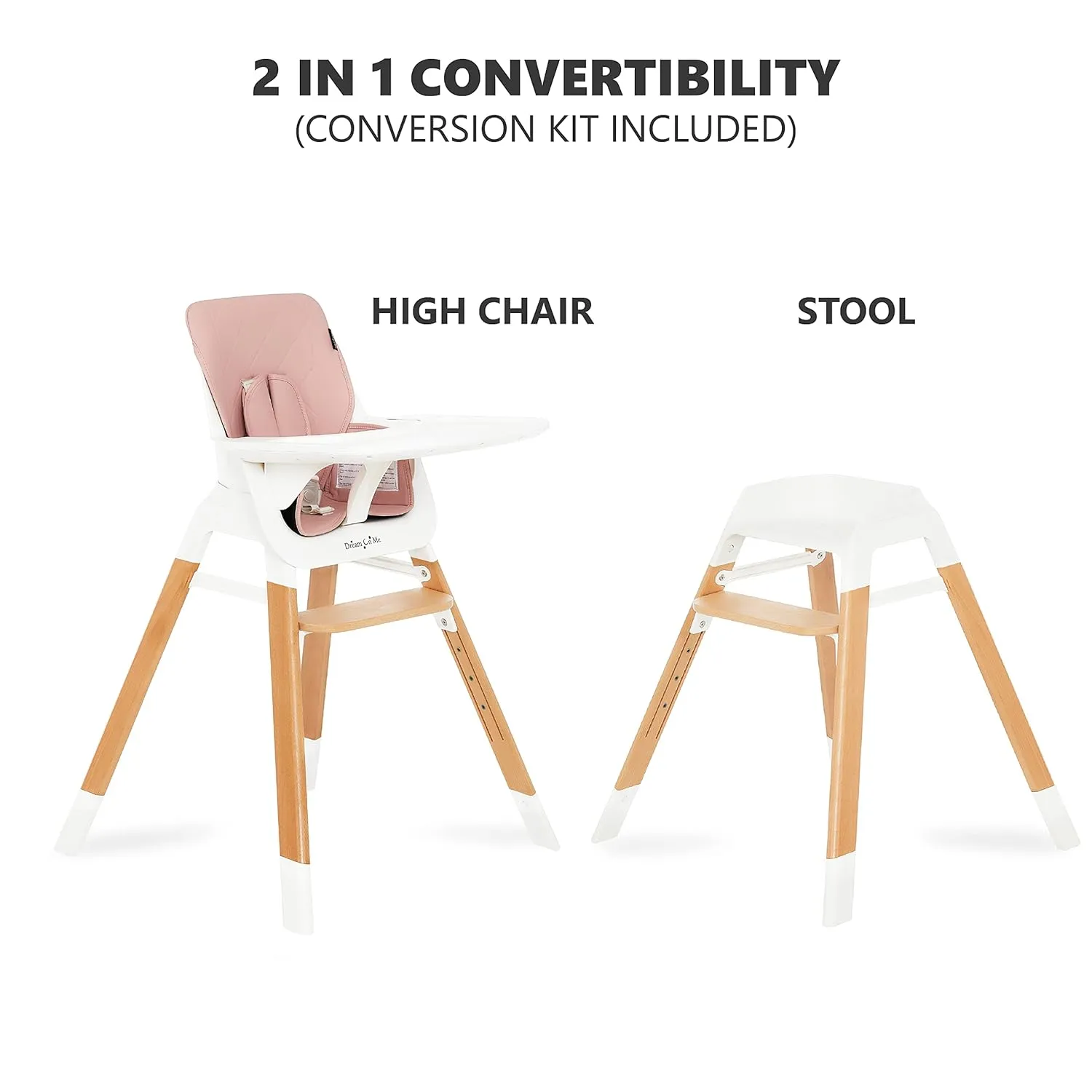 Dream On Me Nibble Wooden Compact High Chair in Pink| Light Weight | Portable |Removable seat Cover I Adjustable Tray I Baby and Toddler