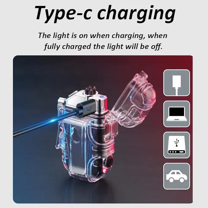 Dual Arc Lighter with LED Flashlight 2 in 1 Plasma Lighter USB Rechargeable Lighter Flameless Waterproof Windproof Mini Electric Lighter for Cigar Cigarette Camping Outdoor Activities (Luminous)