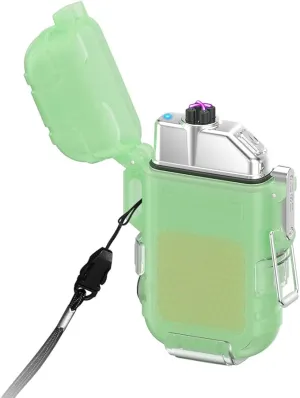 Dual Arc Lighter with LED Flashlight 2 in 1 Plasma Lighter USB Rechargeable Lighter Flameless Waterproof Windproof Mini Electric Lighter for Cigar Cigarette Camping Outdoor Activities (Luminous)
