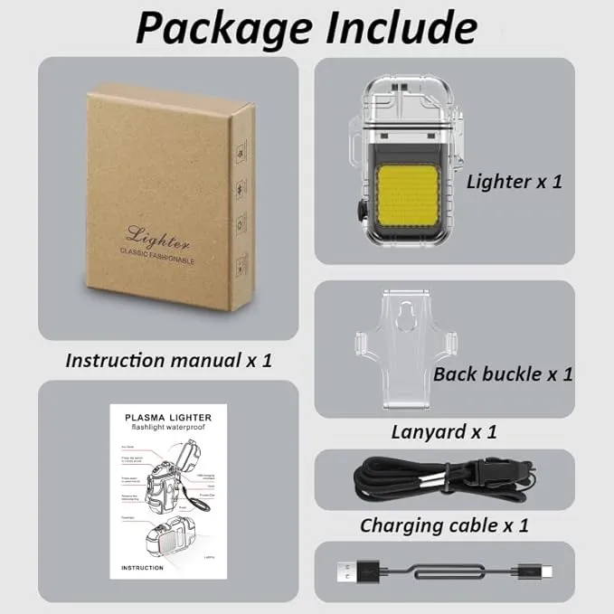 Dual Arc Lighter with LED Flashlight 2 in 1 Plasma Lighter USB Rechargeable Lighter Flameless Waterproof Windproof Mini Electric Lighter for Cigar Cigarette Camping Outdoor Activities (Luminous)
