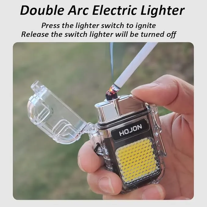 Dual Arc Lighter with LED Flashlight 2 in 1 Plasma Lighter USB Rechargeable Lighter Flameless Waterproof Windproof Mini Electric Lighter for Cigar Cigarette Camping Outdoor Activities (Luminous)
