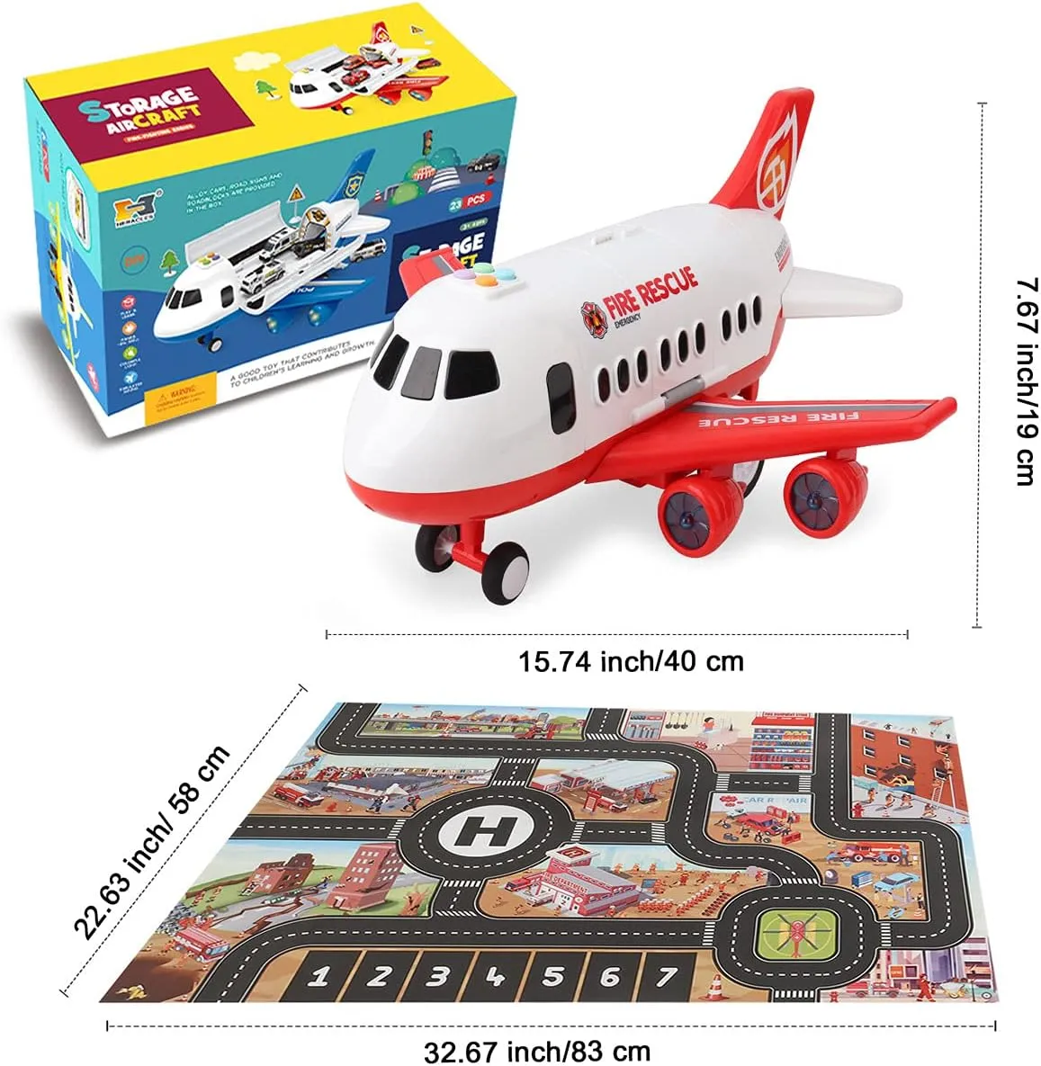 Dwi Dowellin Airplane Toy with Fire Truck Cars and Play Mat,Plane with Lights and Sounds for 3   Years Old Boys and Girls