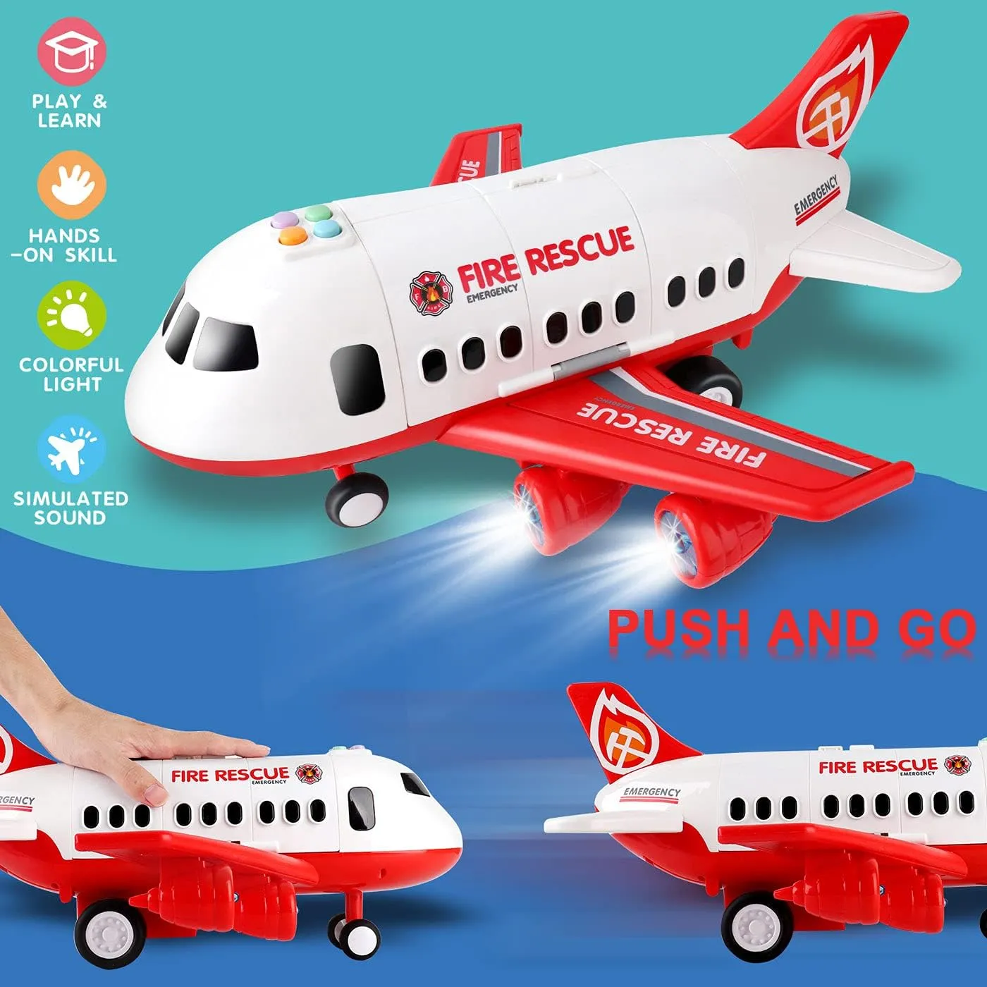 Dwi Dowellin Airplane Toy with Fire Truck Cars and Play Mat,Plane with Lights and Sounds for 3   Years Old Boys and Girls