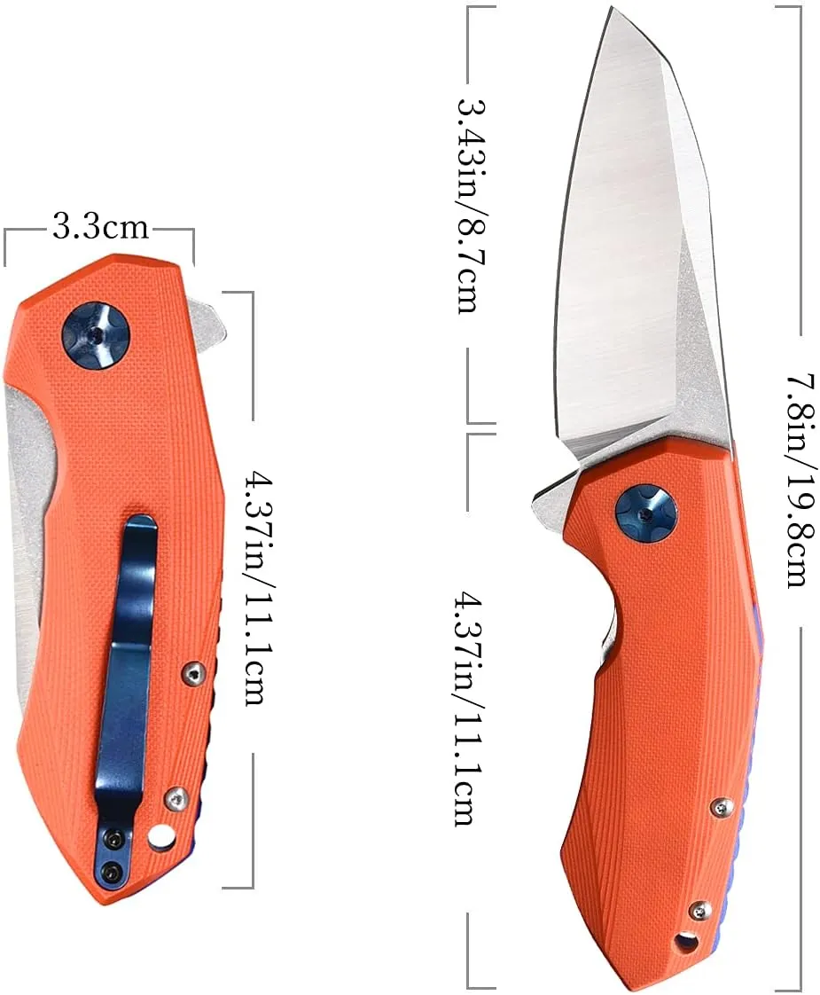 Eafengrow 0456 Tactical Folding Knife G10 Handle D2 Blade Bearing Flipper Hunting Camping Survival Outdoor Tool Knifes (Orange)