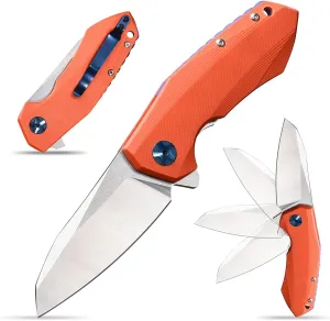Eafengrow 0456 Tactical Folding Knife G10 Handle D2 Blade Bearing Flipper Hunting Camping Survival Outdoor Tool Knifes (Orange)