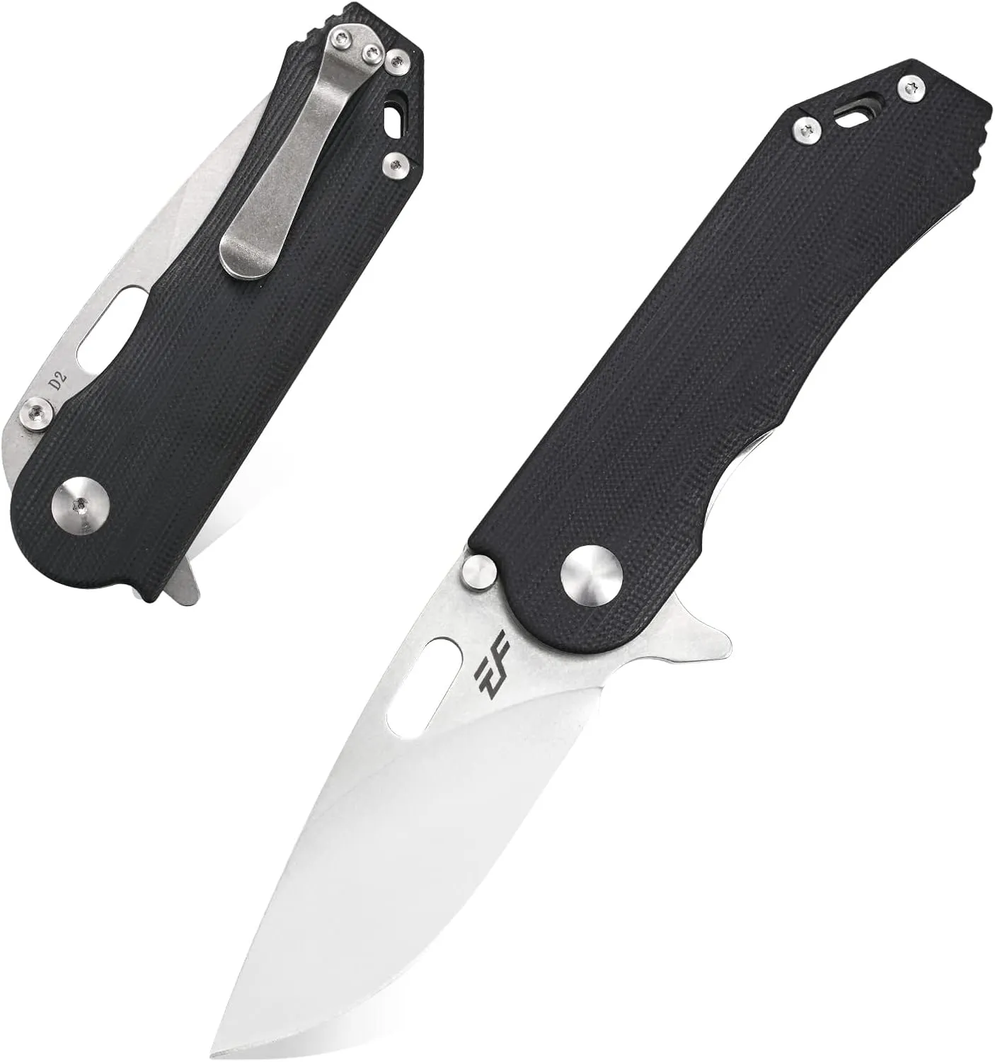 Eafengrow EF32 Folding Knife D2 Steel Blade and G10 Handle Pocket EDC Tool Knife for Working Camping Outdoor Activities(Black)