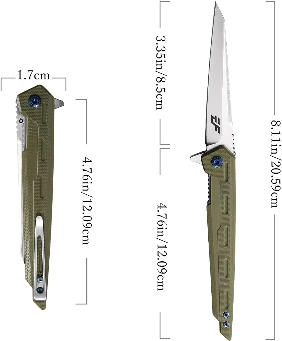 Eafengrow EF948 Folding Knife D2 Steel Blade G10 Handle camping Knife Outdoor EDC Tool Knives (Green)