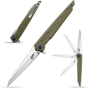 Eafengrow EF948 Folding Knife D2 Steel Blade G10 Handle camping Knife Outdoor EDC Tool Knives (Green)