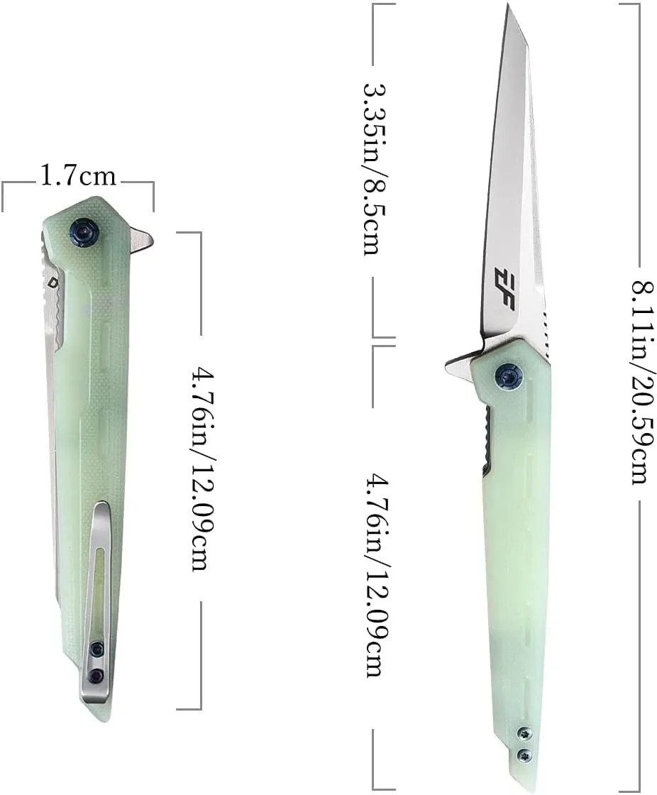 Eafengrow EF948 Folding Knife D2 Steel Blade   G10 Handle camping Knife Outdoor EDC Tool Knives (Jade)