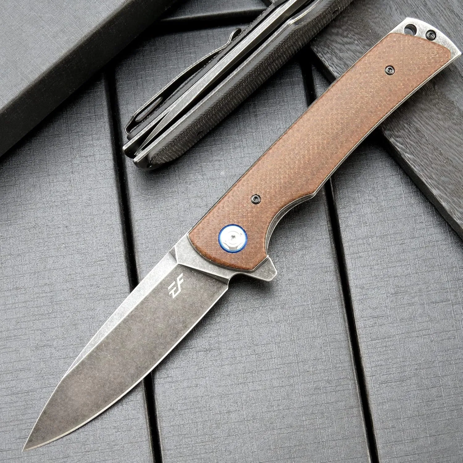 Eafengrow EF973 Folding Knife, D2 Steel Blade Micarta Handle Scale Pocket Knife Folder for Working Camping Hiking EDC Tool Knife(brown)