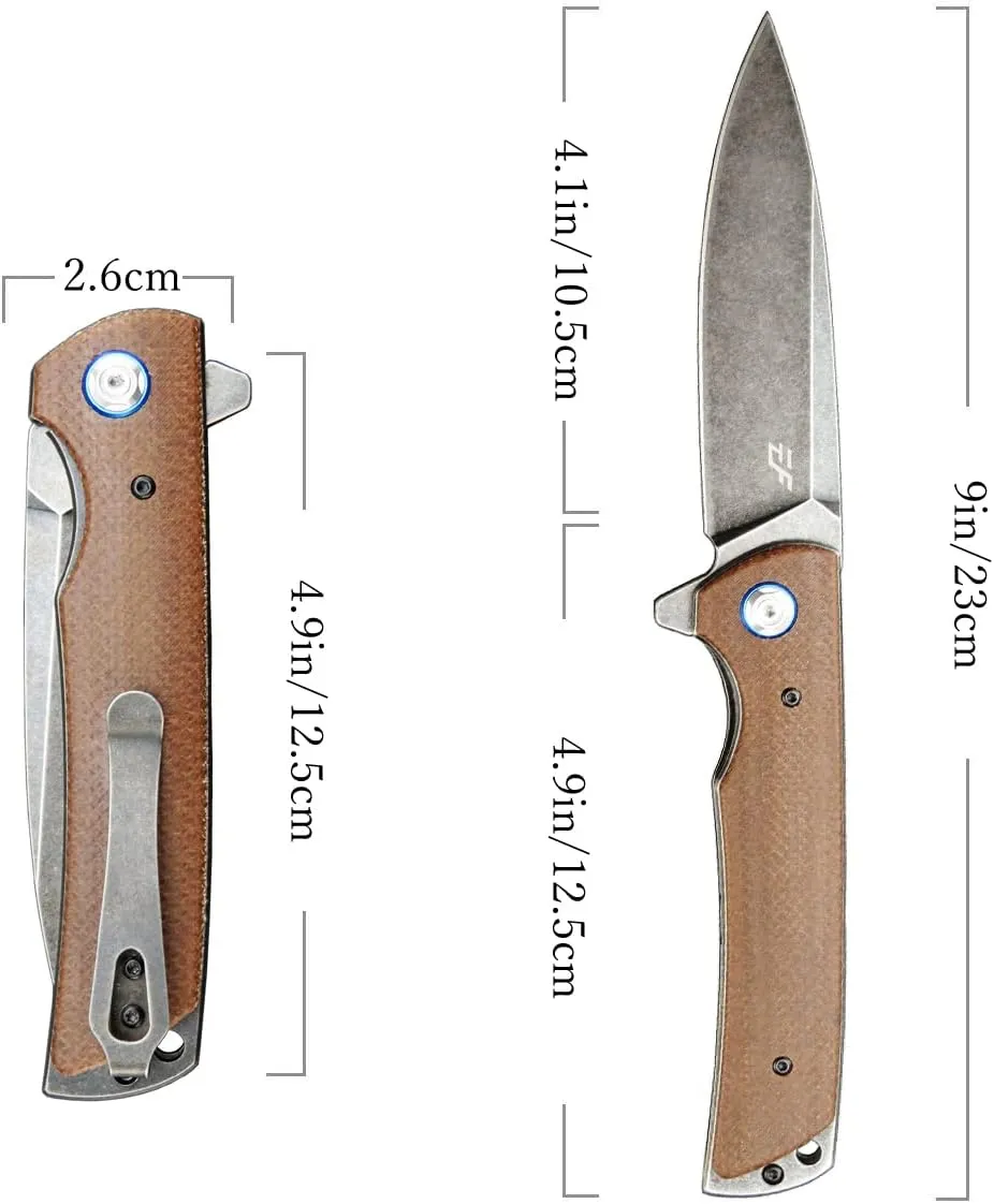 Eafengrow EF973 Folding Knife, D2 Steel Blade Micarta Handle Scale Pocket Knife Folder for Working Camping Hiking EDC Tool Knife(brown)