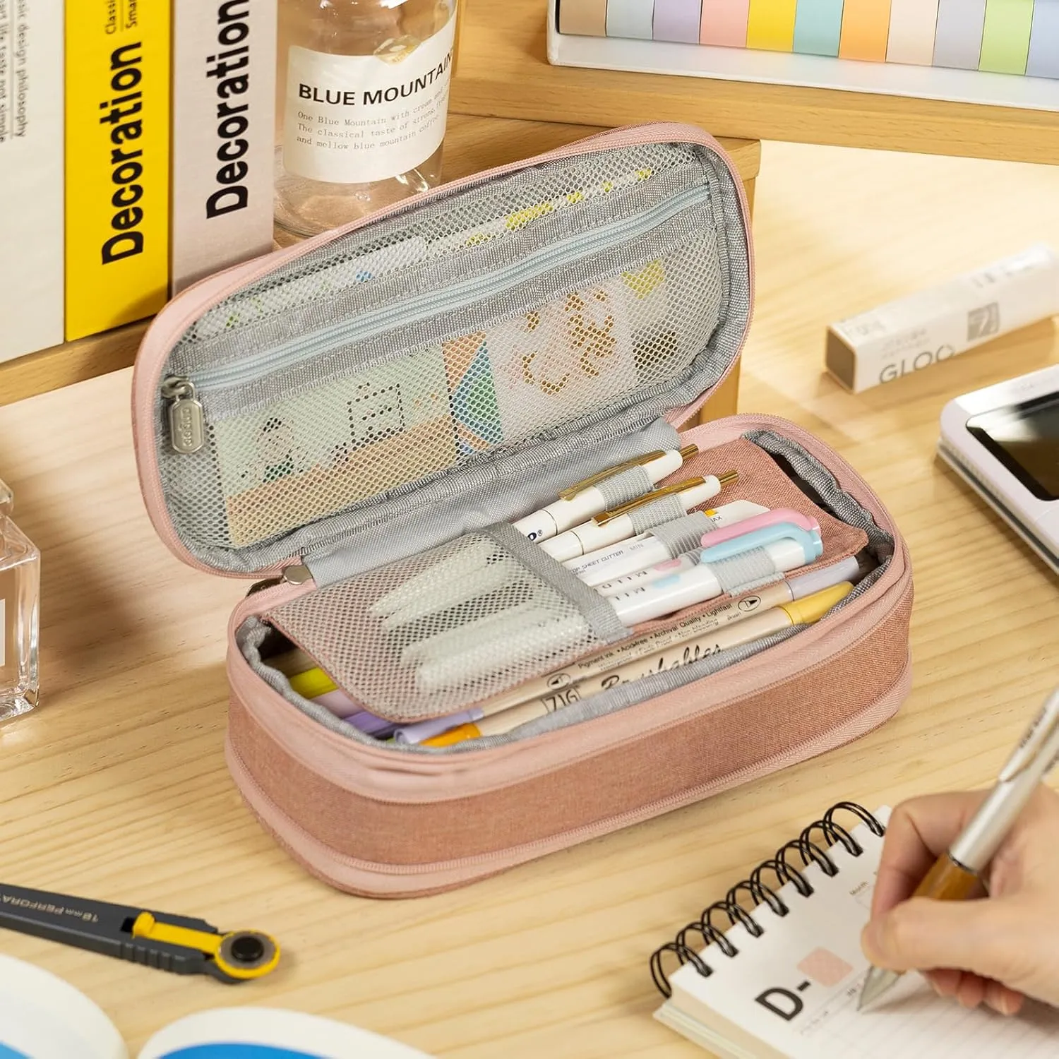 EASTHILL Big Capacity Pencil Case Large Pencil Pouch Stationery Pen Bag for Teen Girls-Deep Pink
