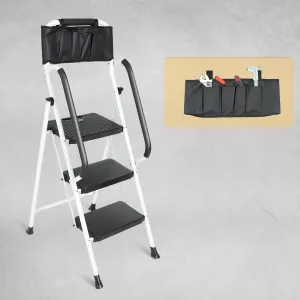 EASYBERG Foldable 3 Step Ladder with Handrails & Detachable Tool Bag, Lightweight Portable Step Stool 500 lbs Capacity with Anti-Slip Pedal for Adults Home Kitchen Pantry Office