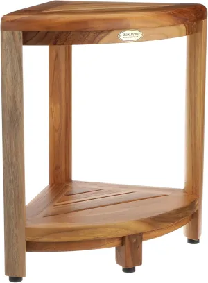 EcoDecors Snazzy Corner Two Tier Natural Color Shelf Waterproof Teak Wood Shower Bench Stool Seat Chair for Inside Shower Provides Safety, Storage and Organization for Bathroom Accessories