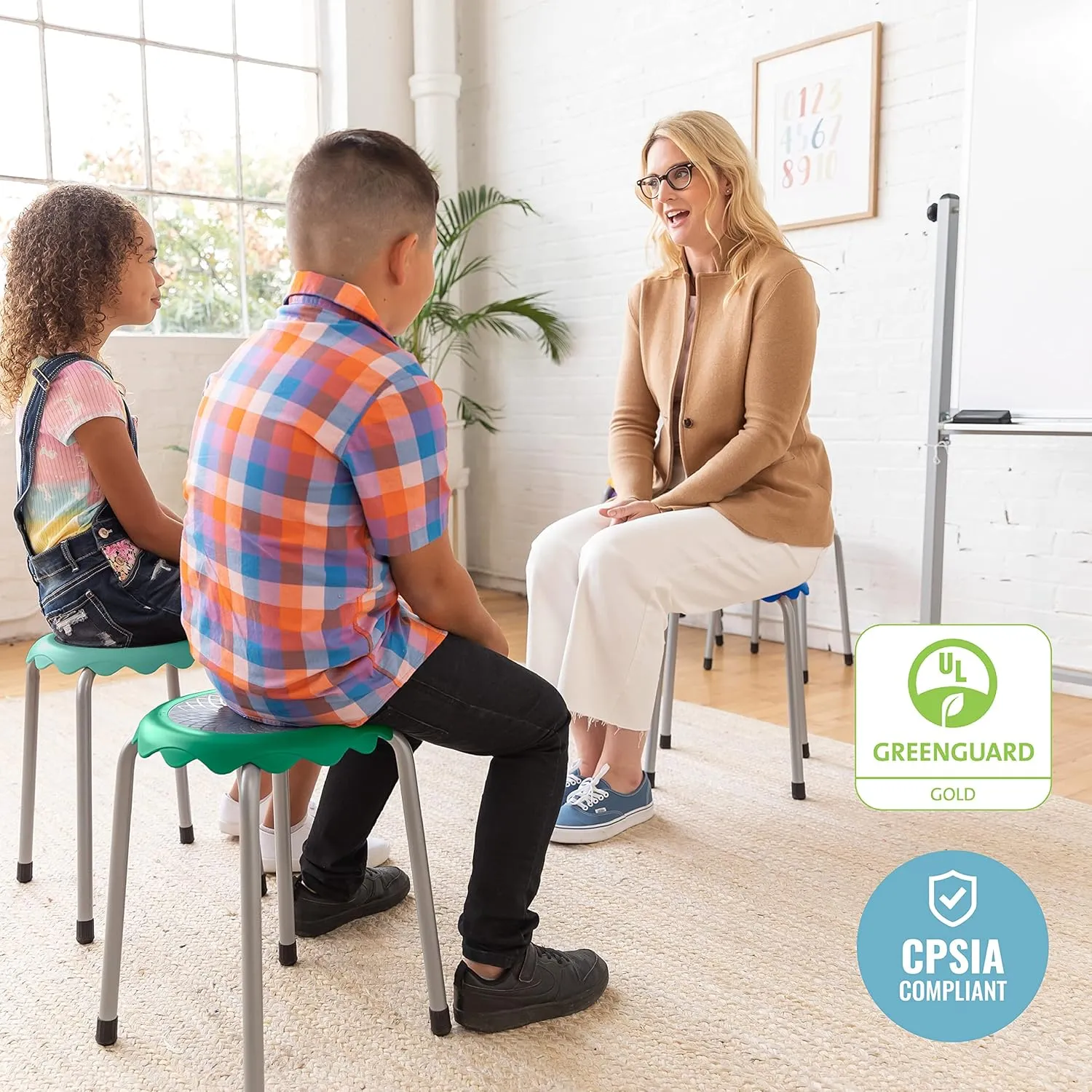ECR4Kids Daisy Stackable Stool Set, Flexible Seating, Contemporary, 8-Piece