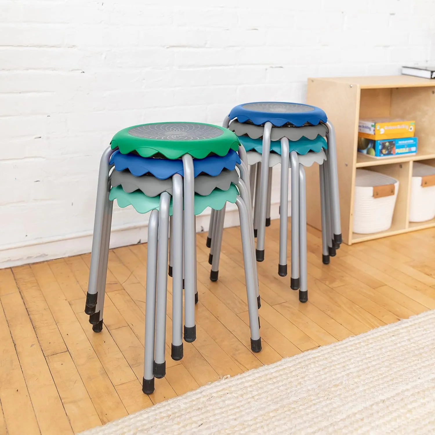 ECR4Kids Daisy Stackable Stool Set, Flexible Seating, Contemporary, 8-Piece
