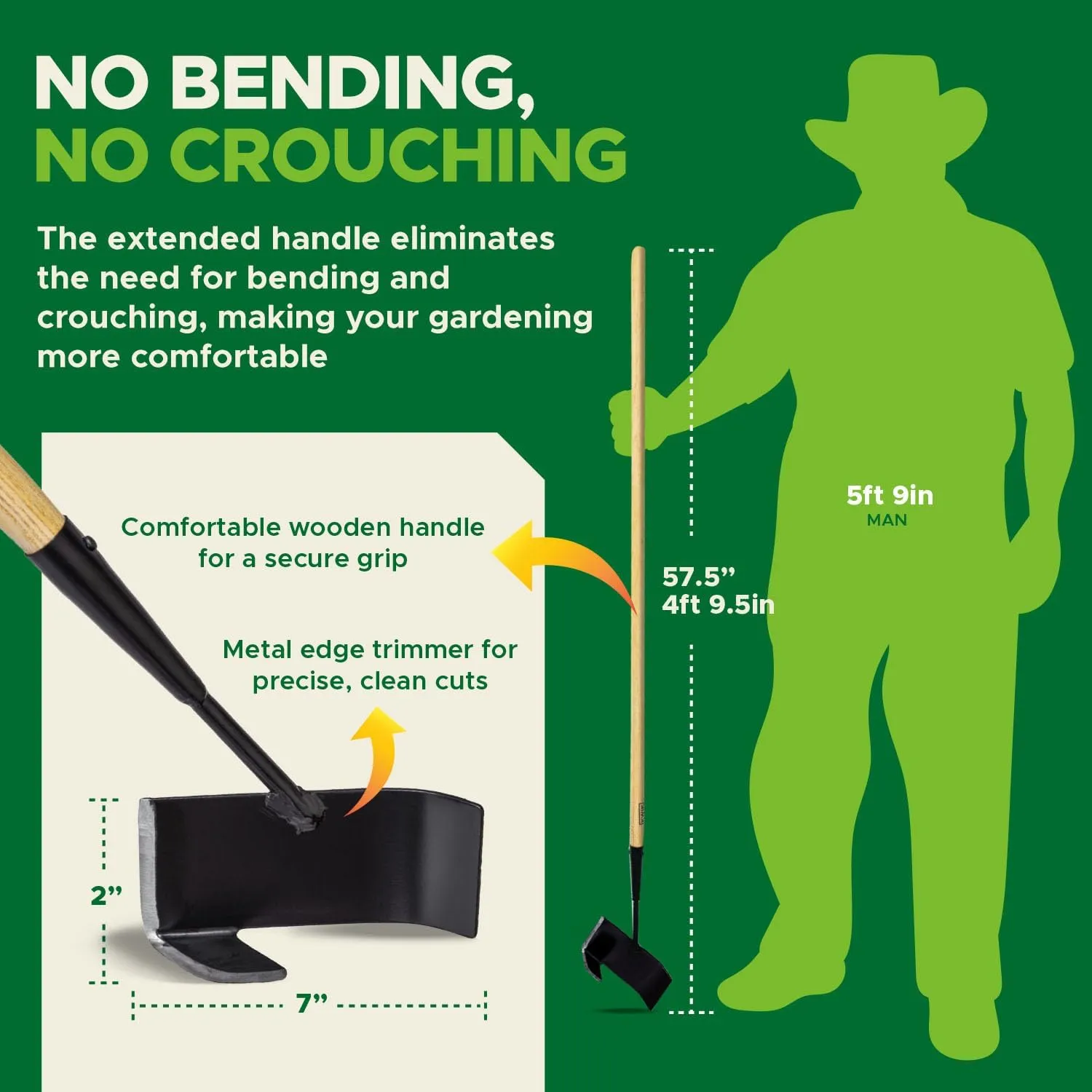 Edging Shovel for Landscaping - Garden Edging Tool for Landscaping, Hand Edger Lawn Tool for Precise Clean Borders, Long Handle Manual Edger for Lawn, Sidewalk, Flower Beds & Pathways - KWIK EDGE Tool