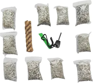 egreen Emergency Fire Starter Magnesium 10 Bags Ferro Rod Striker Weatherproof Matches Jute Rope for Camping Hiking Bushcrat Ourdoor Survival
