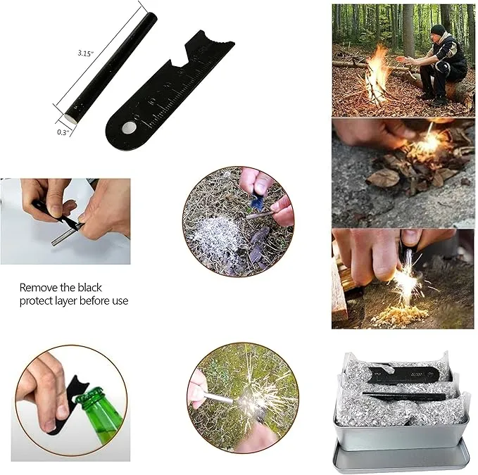 egreen Emergency Fire Starter Magnesium 6 Bags Ferro Rod Striker Wax Jute Rope for Hurricane Storm Outages Hiking Camping   Free Tin Container