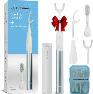 Electric Vibration Flosser, Power Flosser for Adults, Gum Stimulator, Teeth Cleaner, Reusable Flossing Tool with Toothbrush, Water Flosser Alternative, Babyblue