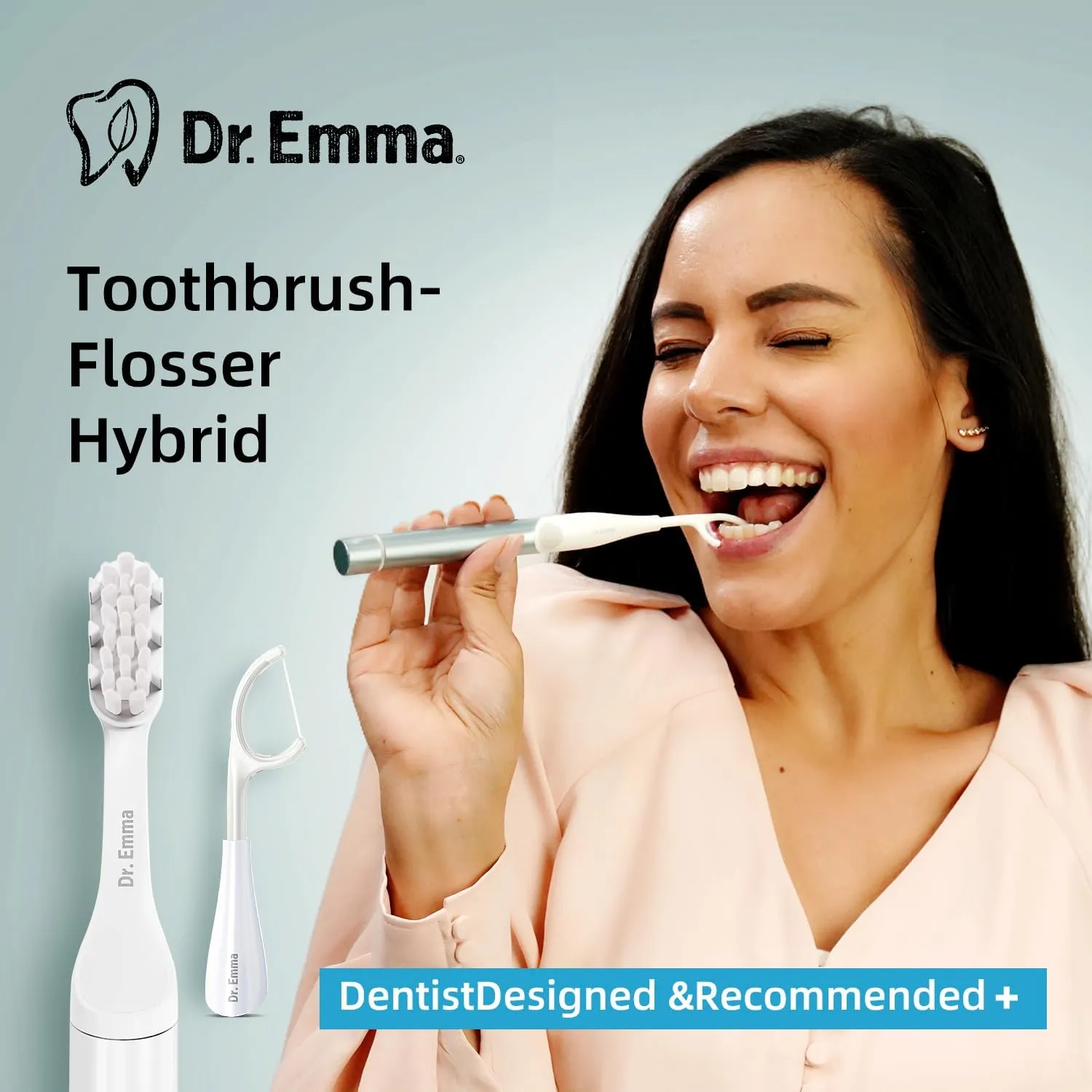 Electric Vibration Flosser, Power Flosser for Adults, Gum Stimulator, Teeth Cleaner, Reusable Flossing Tool with Toothbrush, Water Flosser Alternative, Babyblue