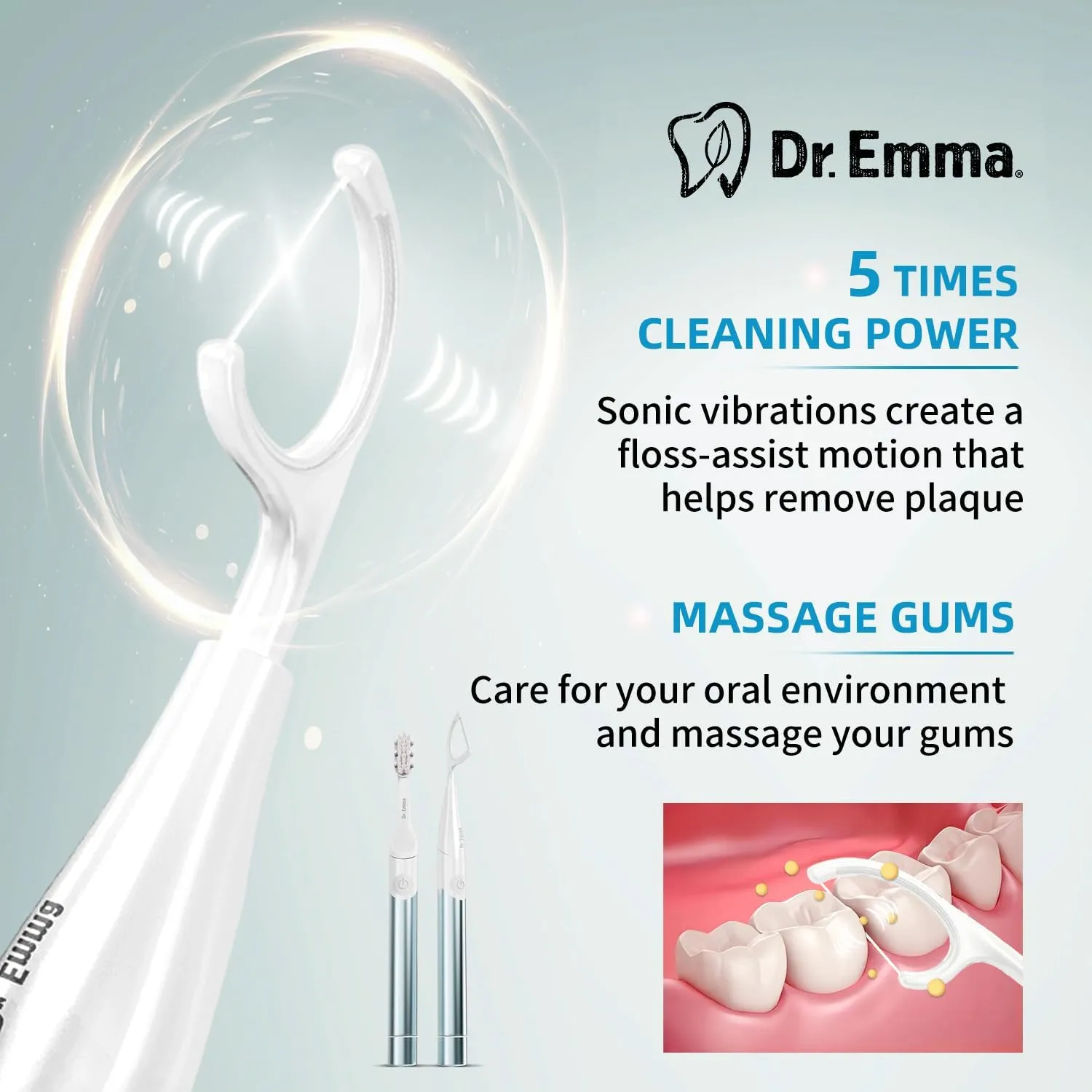 Electric Vibration Flosser, Power Flosser for Adults, Gum Stimulator, Teeth Cleaner, Reusable Flossing Tool with Toothbrush, Water Flosser Alternative, Babyblue