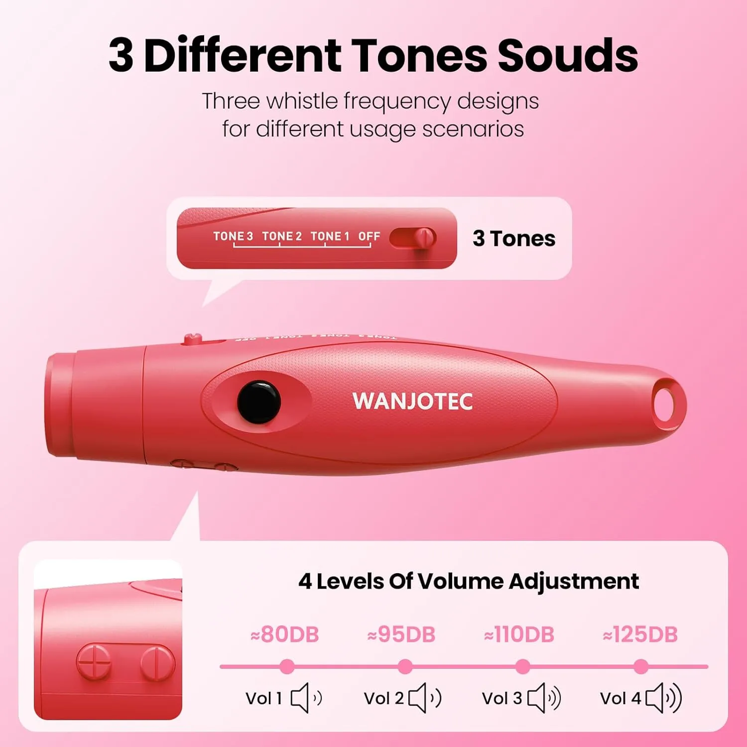 Electronic Whistle for Teacher Coache, 3 Tones Adjustable 130db Loudest High Volume Handheld Emergency Electric Whistles for Referee, P.E.Outdoor Sports Whistles with Lanyard